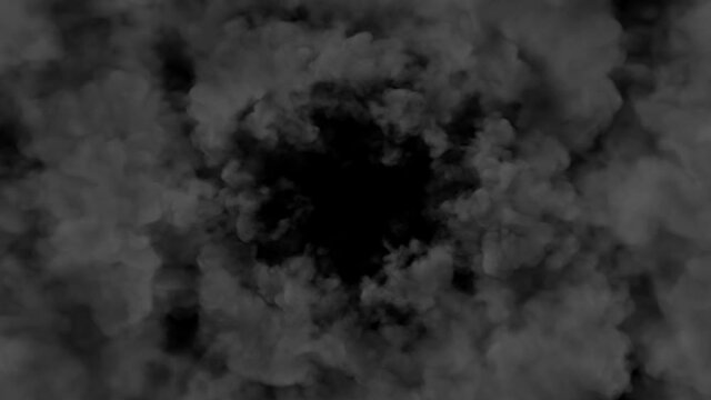 Realistic Atmospheric Gray Smoke on Black Background. White Fume Slowly Floating Rises Up. Abstract Haze Cloud. Animation Mist Effect. Smoke 