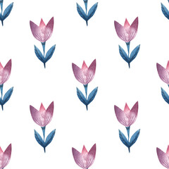 Floral pattern. Drawn colorful flowers in doodle style. Watercolor illustration.