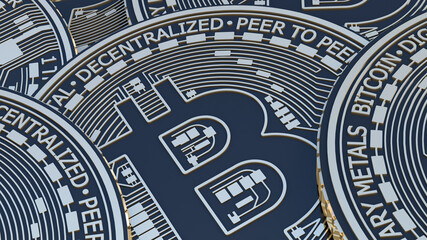 Close up view of some bitcoins. 3d rendering.