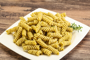 Italian pasta Fusilli with pesto