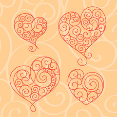 Fototapeta na wymiar Set of decorative hearts for Valentine's Day or for a wedding