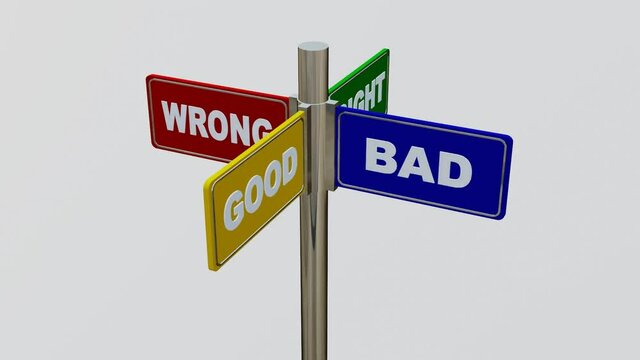 Right Wrong Good Bad Street Sign 3D Animation