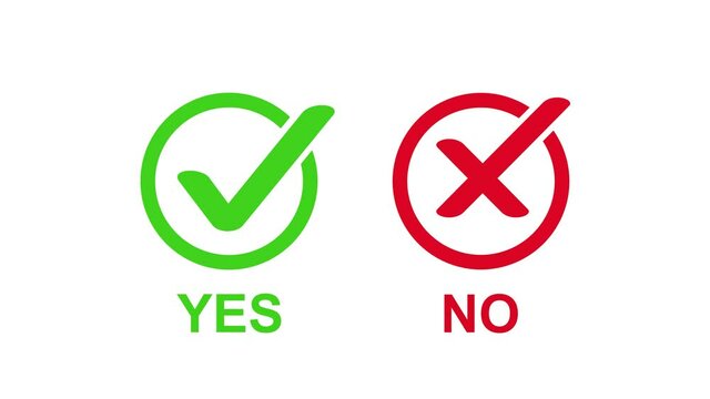 check marks ui button with yes and No. flat simple style trend modern red and green checkmark. Motion graphics