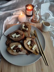 christmas table setting with a candle