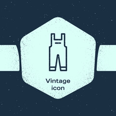 Grunge line Work overalls icon isolated on blue background. Monochrome vintage drawing. Vector