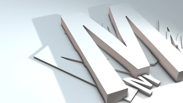 3d animation of a letter of the alphabet - M - 3d animation model on a white background