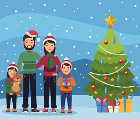 family christmas and tree