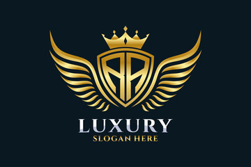 Luxury royal wing Letter RA crest Gold color Logo vector, Victory logo, crest logo, wing logo, vector logo template. - obrazy, fototapety, plakaty