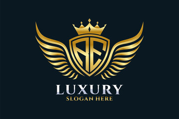 Luxury royal wing Letter RE crest Gold color Logo vector, Victory logo, crest logo, wing logo, vector logo template.