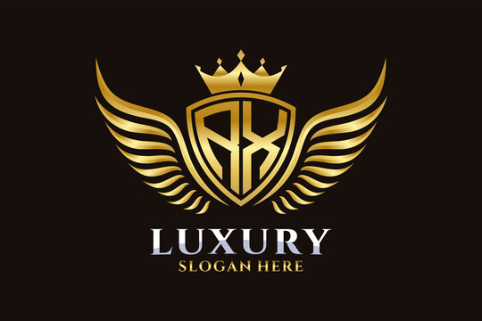 Luxury royal wing Letter RX crest Gold color Logo vector, Victory logo, crest logo, wing logo, vector logo template.