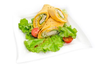 Tortilla with chicken on the plate