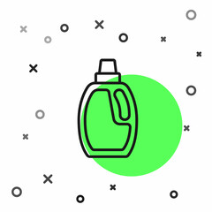 Black line Plastic bottle for laundry detergent, bleach, dishwashing liquid or another cleaning agent icon isolated on white background. Vector