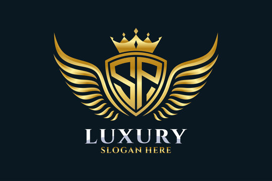 Luxury royal wing Letter SP crest Gold color Logo vector, Victory logo, crest logo, wing logo, vector logo template.