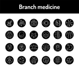 Branch medicine line icons set. Isolated vector element.
