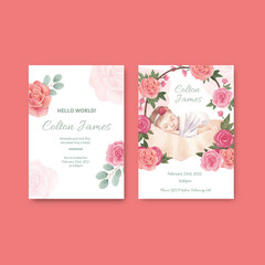 Baby shower card template with newborn baby concept,watercolor style