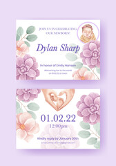 Baby shower card template with newborn baby concept,watercolor style