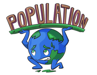 Cartoon vector illustration of an overly populated Earth