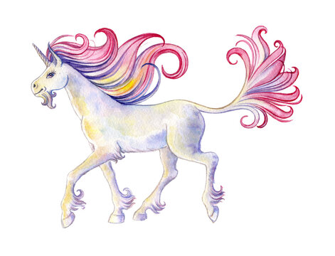 Watercolor Classic Unicorn on white background