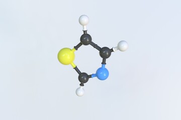 Thiazole molecule, isolated molecular model. 3D rendering