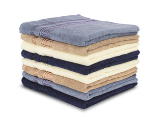multi-colored Terry cotton bath towels, isolate on a white background