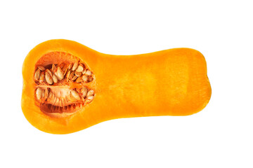 half  fresh butternut squash isolated on white background.
