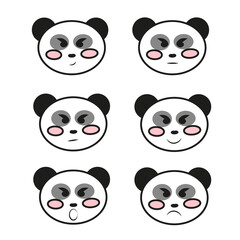 Fototapeta premium Set of 6 pandas with different emotions, funny simple stickers.