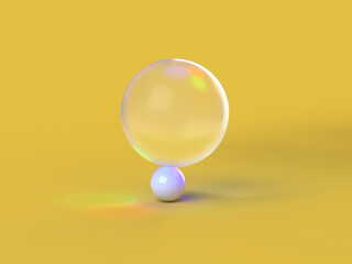 3D rendered round shapes in transparent material on a yellow background. Illustration of abstraction, geometry, or minimalism. Visualization of illusion and backgrounds.