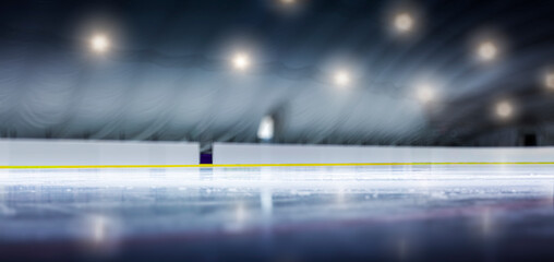 Ice. Shallow depth of field. Sport. Bright lighting with spotlights. Hockey