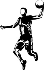 Fototapeta na wymiar a silhouette vector illustration of an athlete jumping with a basketball, white background.