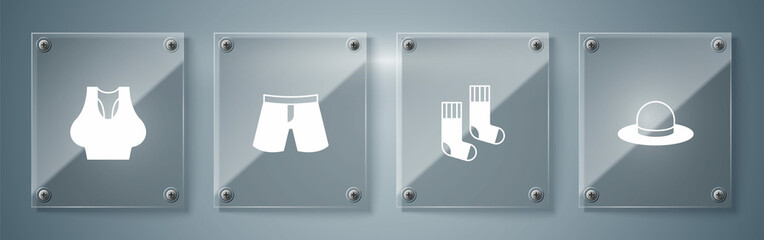 Set Man hat, Socks, Short or pants and Undershirt. Square glass panels. Vector