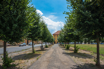 Terezín, Czech Republic, June 2019 -View of path at one the squares in the town of Terezín  