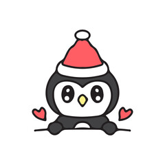 Cute penguin wearing Santa hat .illustration for t shirt, poster, logo, sticker, or apparel merchandise.