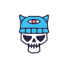 Skull head with illuminati cat hat. illustration for t shirt, poster, logo, sticker, or apparel merchandise.