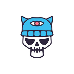 Skull head with illuminati cat hat. illustration for t shirt, poster, logo, sticker, or apparel merchandise.