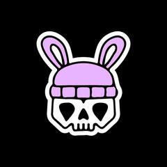 Skull with cute bunny hat. illustration for t shirt, poster, logo, sticker, or apparel merchandise.