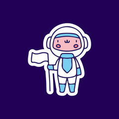 Cute astronaut in space holding flag. illustration for t shirt, poster, logo, sticker, or apparel merchandise.