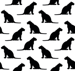 Vector seamless pattern of flat sitting tiger silhouette isolated on white background