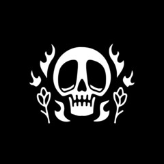 Skull head with roses flower and tribal art. illustration for t shirt, poster, logo, sticker, or apparel merchandise.