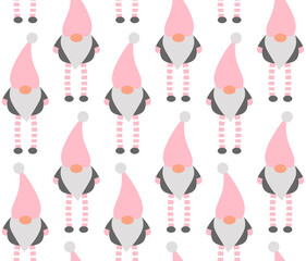 Fototapeta na wymiar Vector seamless pattern of flat colored Scandinavian gnome isolated on white background