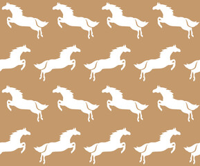Vector seamless pattern of flat jumping horse silhouette isolated on brown background