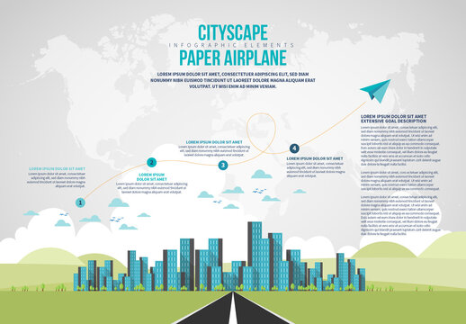 Cityscape Paper Airplane Infographic