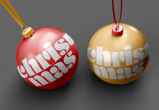 Set of Two Christmas Bauble Mockups &ndash; Glossy Hanging Ornaments for Holiday Branding, Gift Packaging or Festive Greeting Designs
