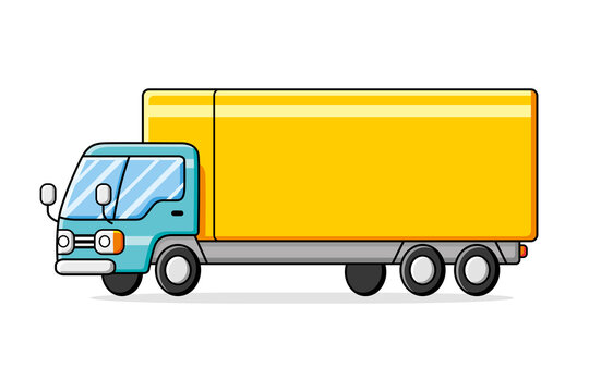 Long delivery van truck vehicle isolated cartoon vector