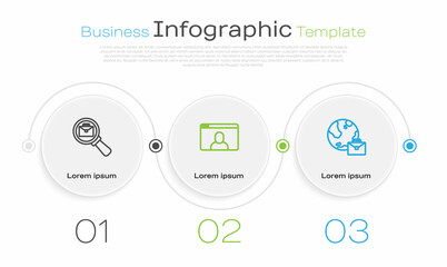 Set line Magnifying glass with briefcase, Video chat conference and Online working. Business infographic template. Vector