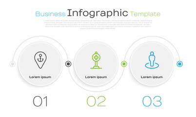 Set line Location with anchor, cross hospital and person. Business infographic template. Vector