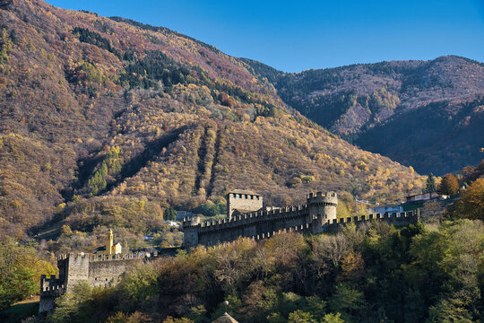 Long exposure shot of the Castelgrande in Bellinzona, Switzerland