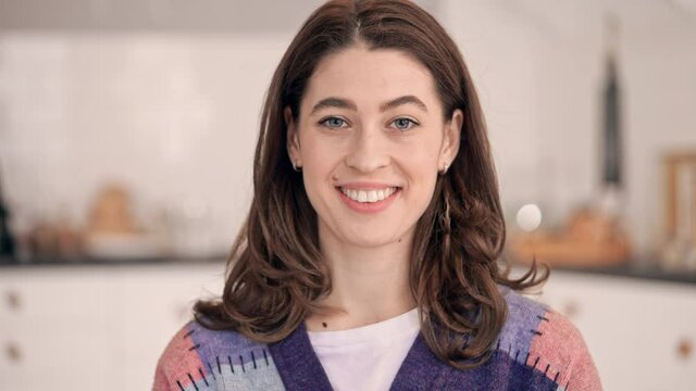 portrait positive caucasian woman