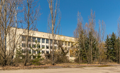 Fototapeta na wymiar Street of the abandoned ghost town Pripyat. Chernobyl nuclear disaster