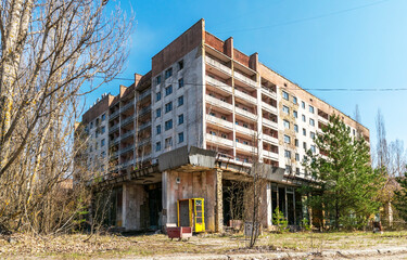  Street of the abandoned ghost town Pripyat. Chernobyl nuclear disaster