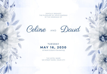 Obraz premium Watercolor horizontal wedding invitation with beautiful floral bouquet